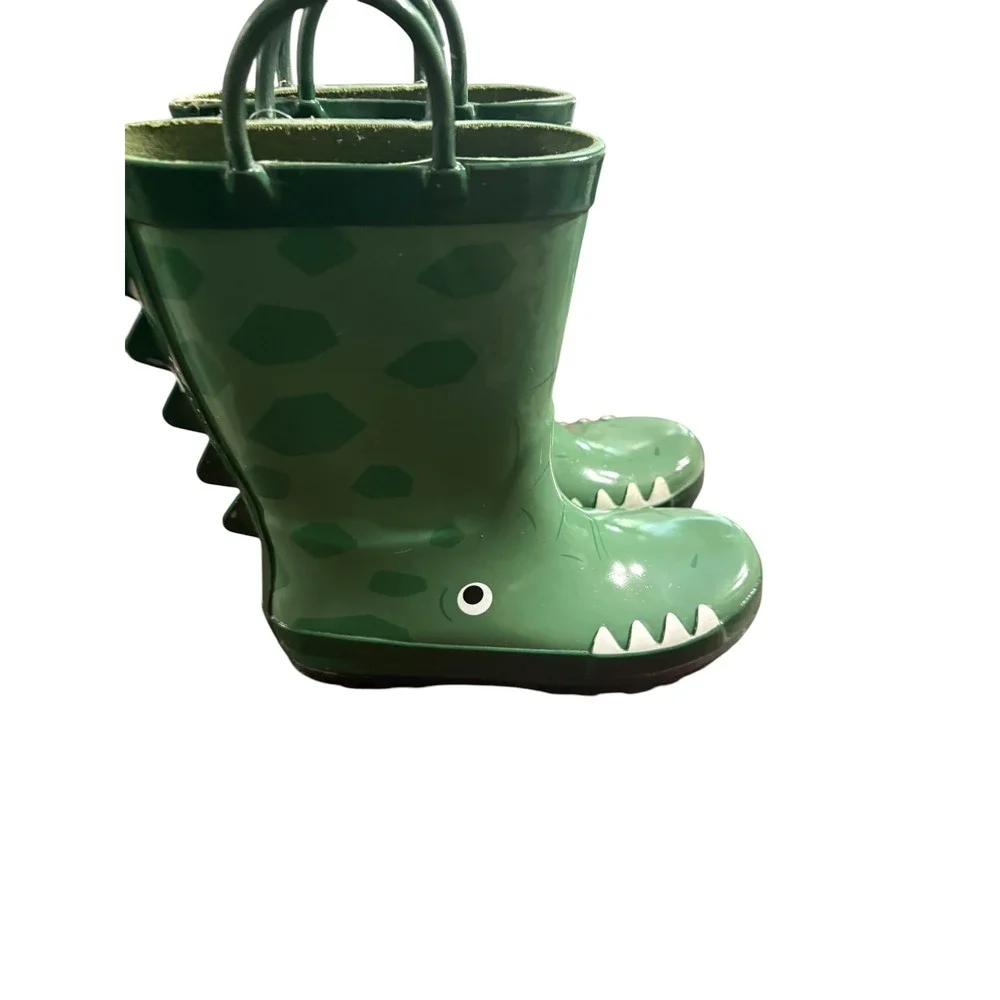 Cat & Jack Kids Green Alligator Rain Boots Crocodile Waterproof Size 12 Pull On